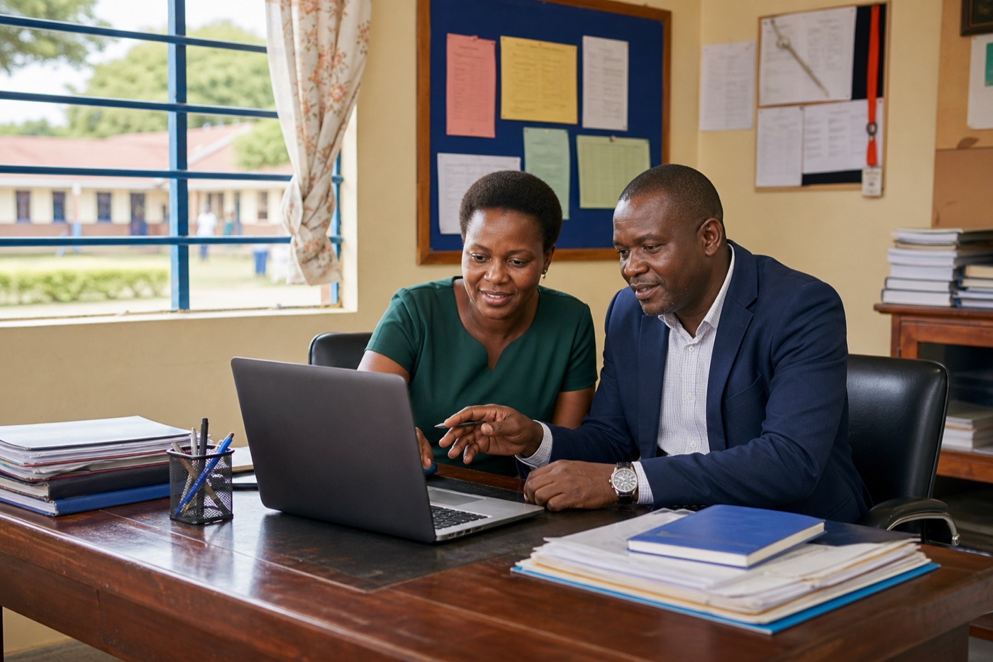 School administrators reviewing gate records